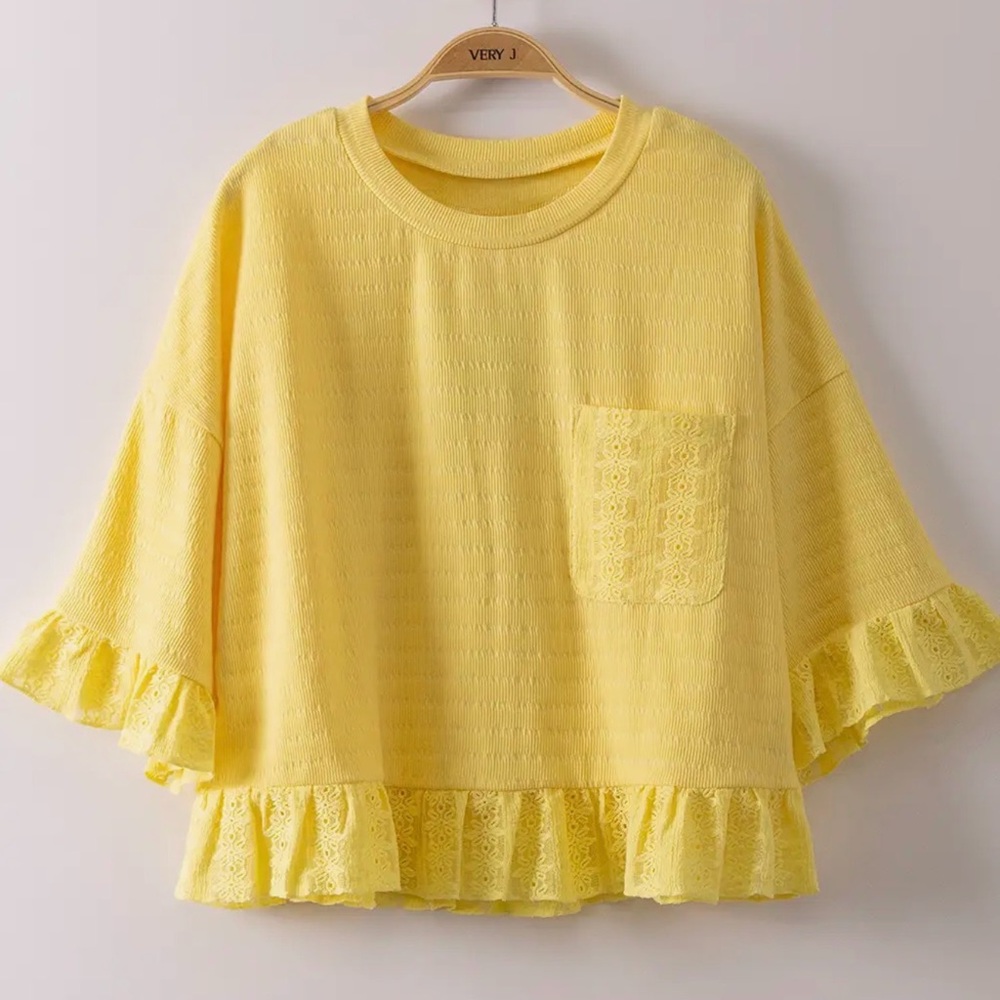 Yellow Ruffle Hem Women's Top